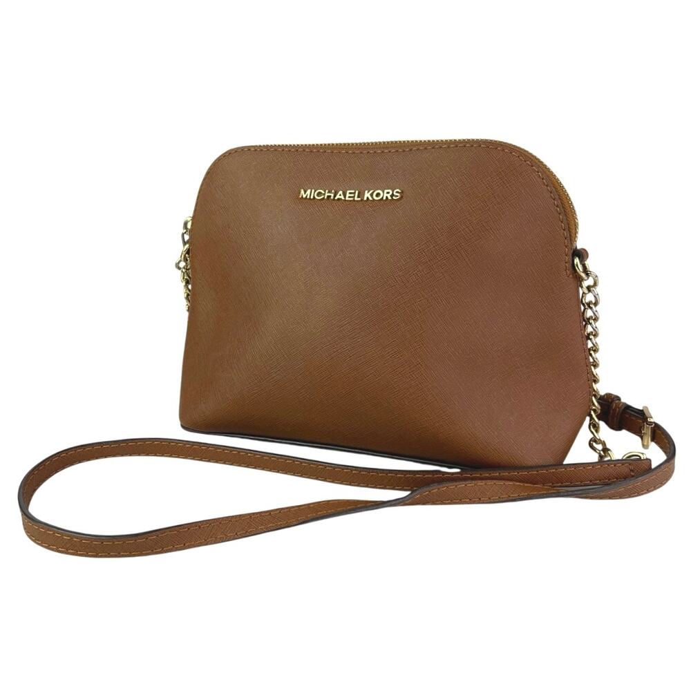 Michael Kors Brown Cindy Dome Saffiano Leather Crossbody Strap Chain Handbag